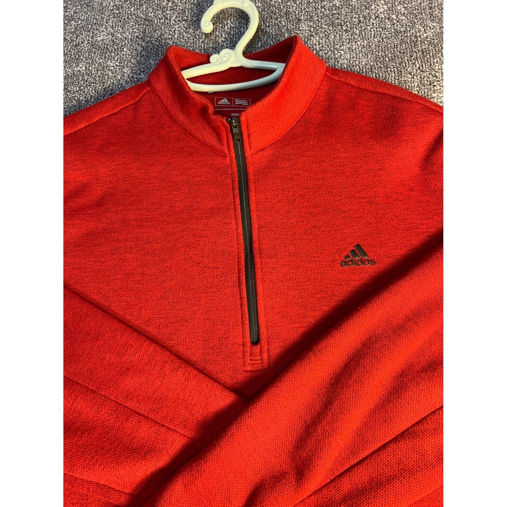 Adidas Golf Mens Red Heathered Quarter Zip Fleece Pullover Sweatshirt Large